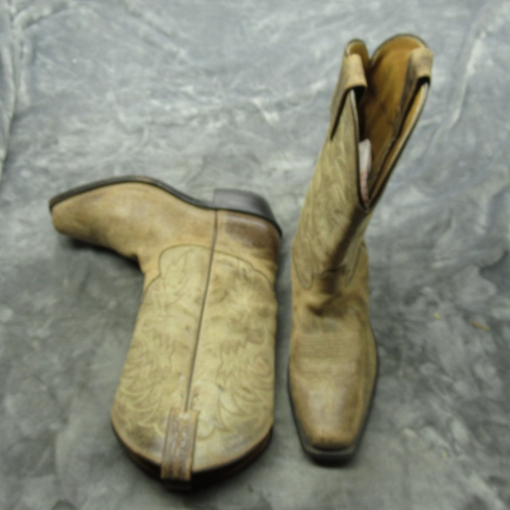 Tony Lama Mens Cowboy Boots 8EE Tan Leather Square Toe Rodeo USA Made H2133 VTG